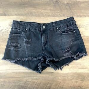BP Destroyed Black Jean Fringe Shorts
